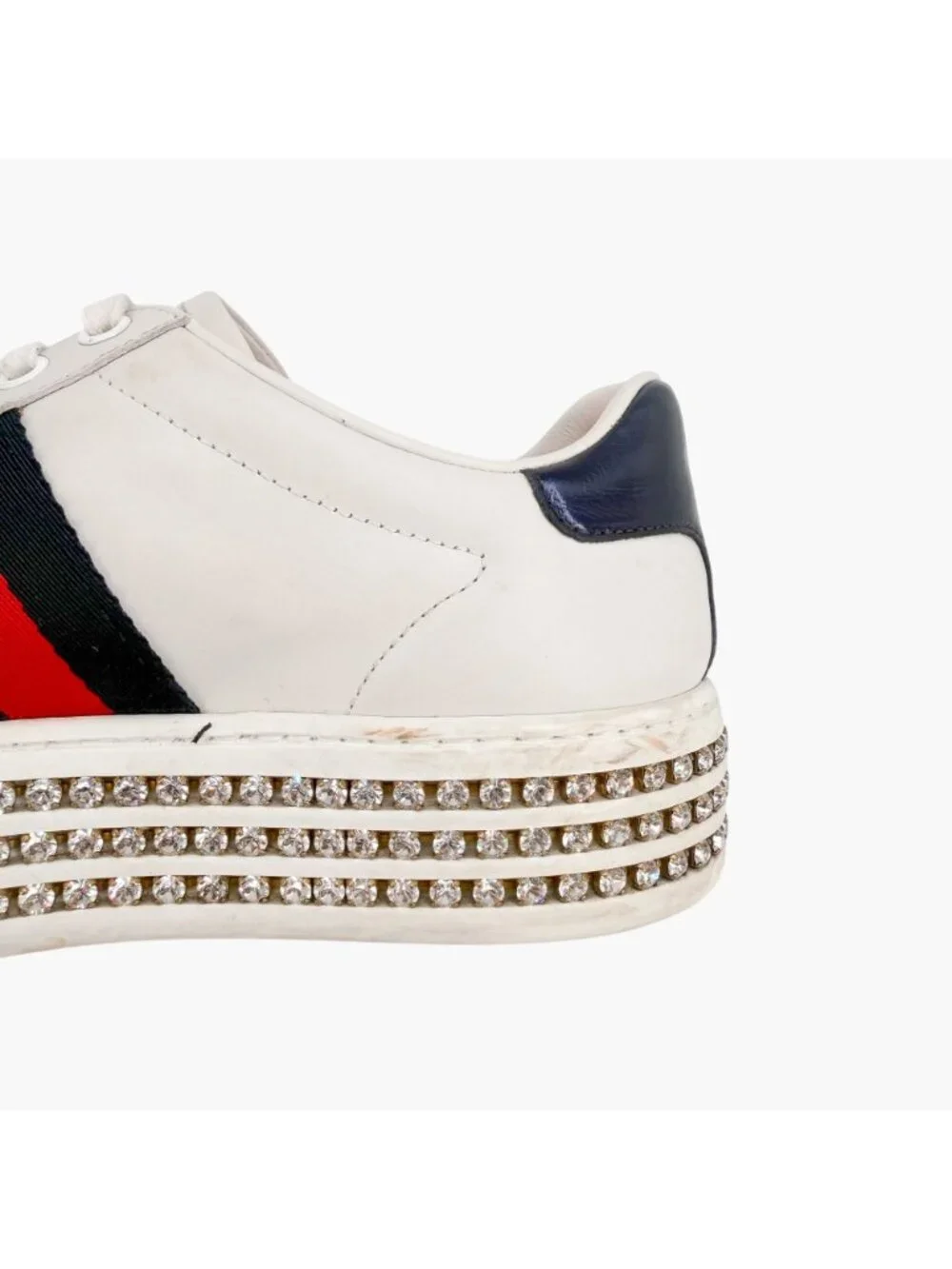 Gucci Ace Crystal Platform Leather Sneakers White Leather Size 37 US 7 Women’s